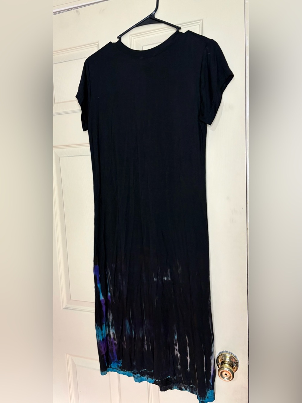 Black Short Sleeve Maxi Dress with Blue & Purple Tie-Dye Hem - Picture 7 of 9